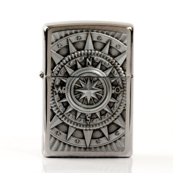 ZIPPO chrom gebürstet Plakette "Compass" 2005350