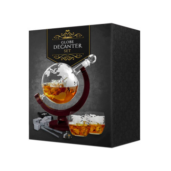 MIKAMAX Globus Decanter set-Whisky Karaffe mit zwei Gläser,Whiskysteine,Zange,Trichter - 1