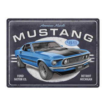 Blechschild 30x40 Ford Mustang 1969 Mach 1 Blue 