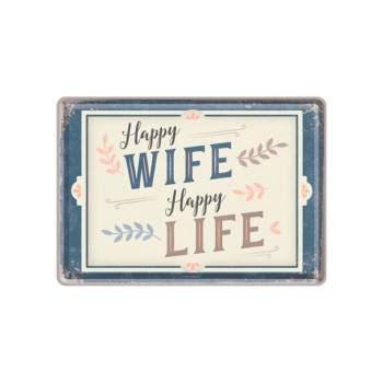 Blechschild Postkarte 10x14cm Happy Wife Happy Life