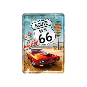 Blechschild Postkarte 10x14cm Route 66 (Red car)