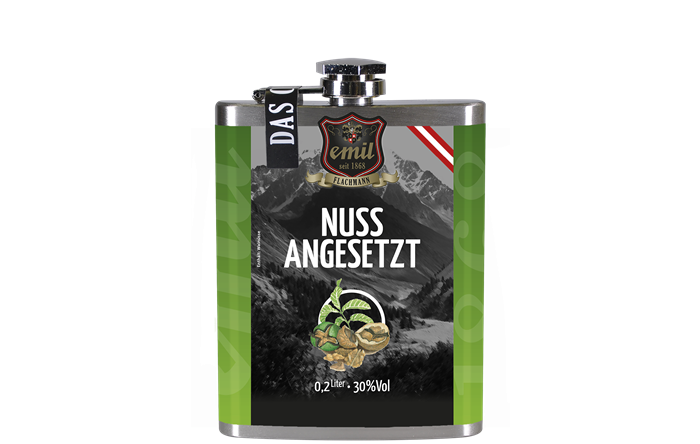 Emil Nuss Schnaps angesetzt 0,2l 30% Flachmann