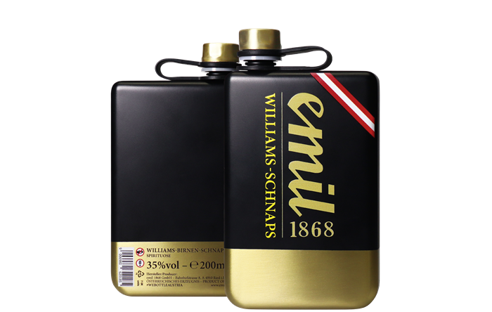 Emil Williams Birnen Schnaps 0,2l 35% Flachmann goldschwarz