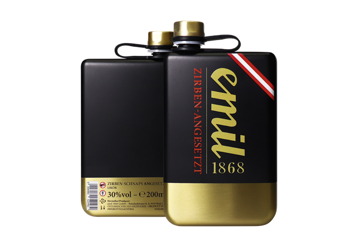 Emil Zirben Schnaps angesetzt 0,2l 30% Flachmann goldschwarz