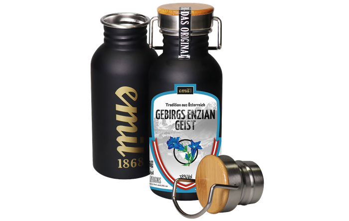 Emil Gebirgs Enzian Geist 0,5l 38% TÖ Edelstahl Kanne