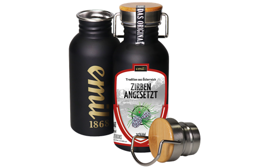 Emil Zirben Schnaps angesetzt 0,5l 30% TÖ Edelstahl Kanne