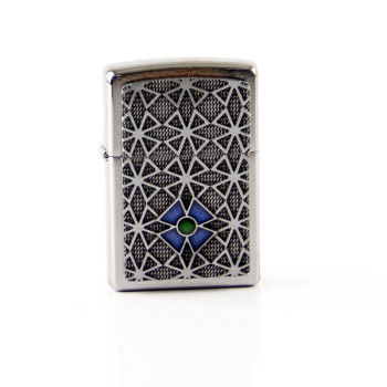 Zippo chrom gebürstet Plakette "Cross Blue/Green" 2005039