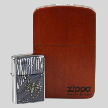 Zippo chrom gebürstet Art-Skorpion 2 Ha in Holz - 1