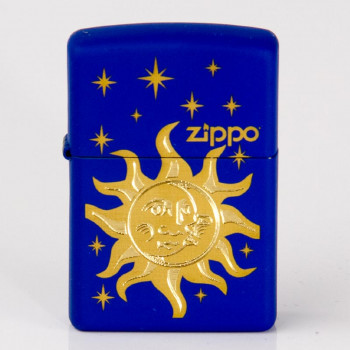 Zippo Royalblau graviert "Sun & Moon" - 1